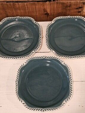 Vtg 50's MCM Harker Pottery Corinthian Green Luncheon/Salad Plates Set Of 3
